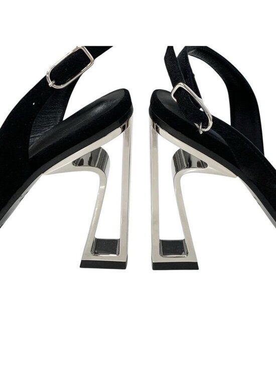 Hermes Crystal 105 Sandals Shoes Suede Black Silver Strap main image 4